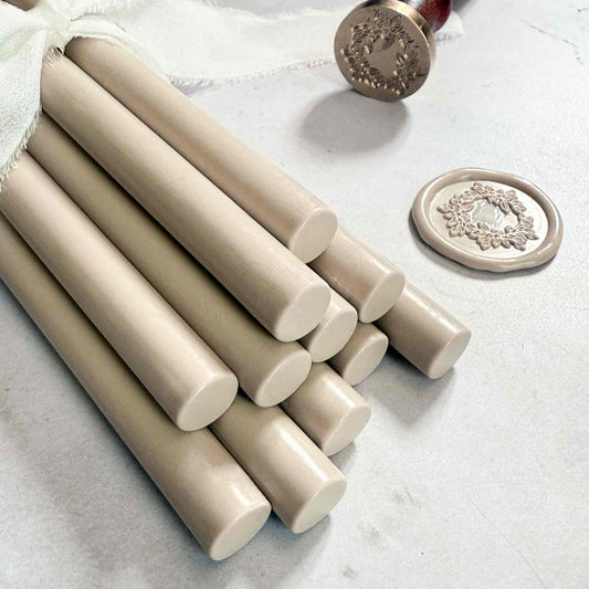 taupe sealing wax sticks.  Make  eco friendly wax seals in beige