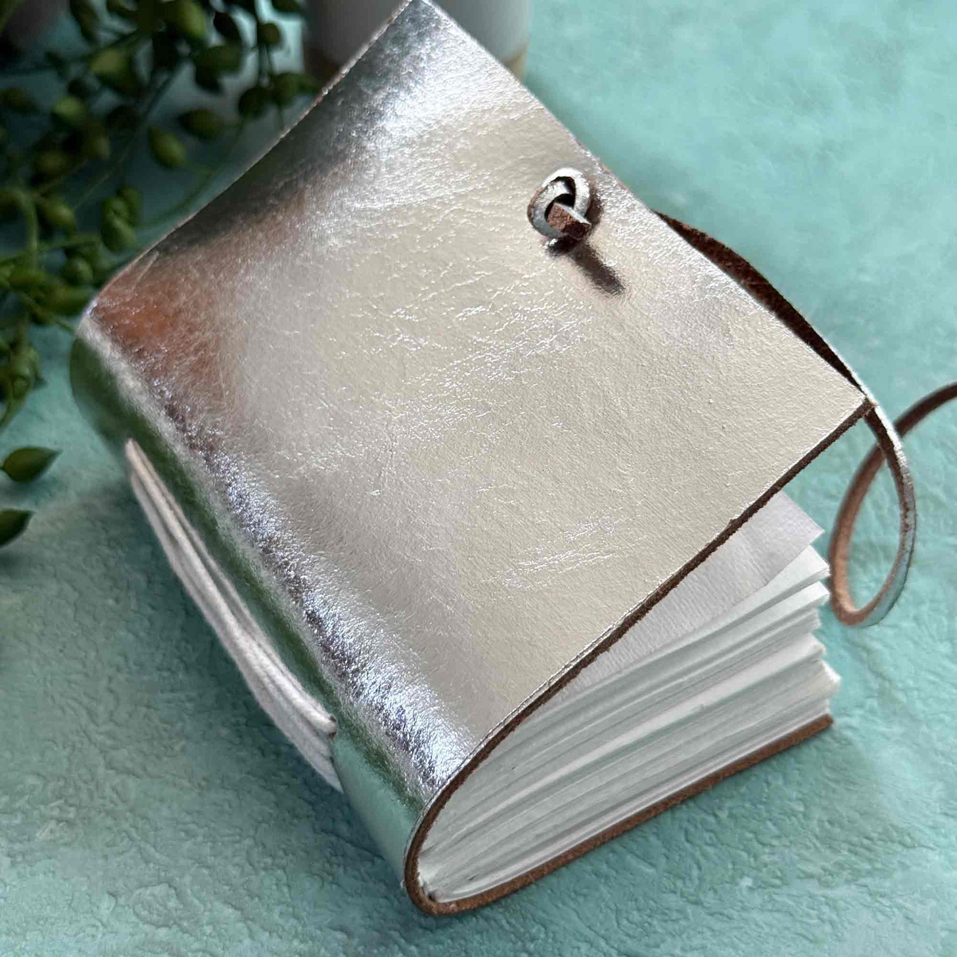 Handmade Silver Leather Pocket Journal