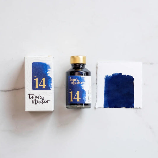 deep blue fountain pen ink by Tom's Studio.  Marianas 14 ink for refillable pens