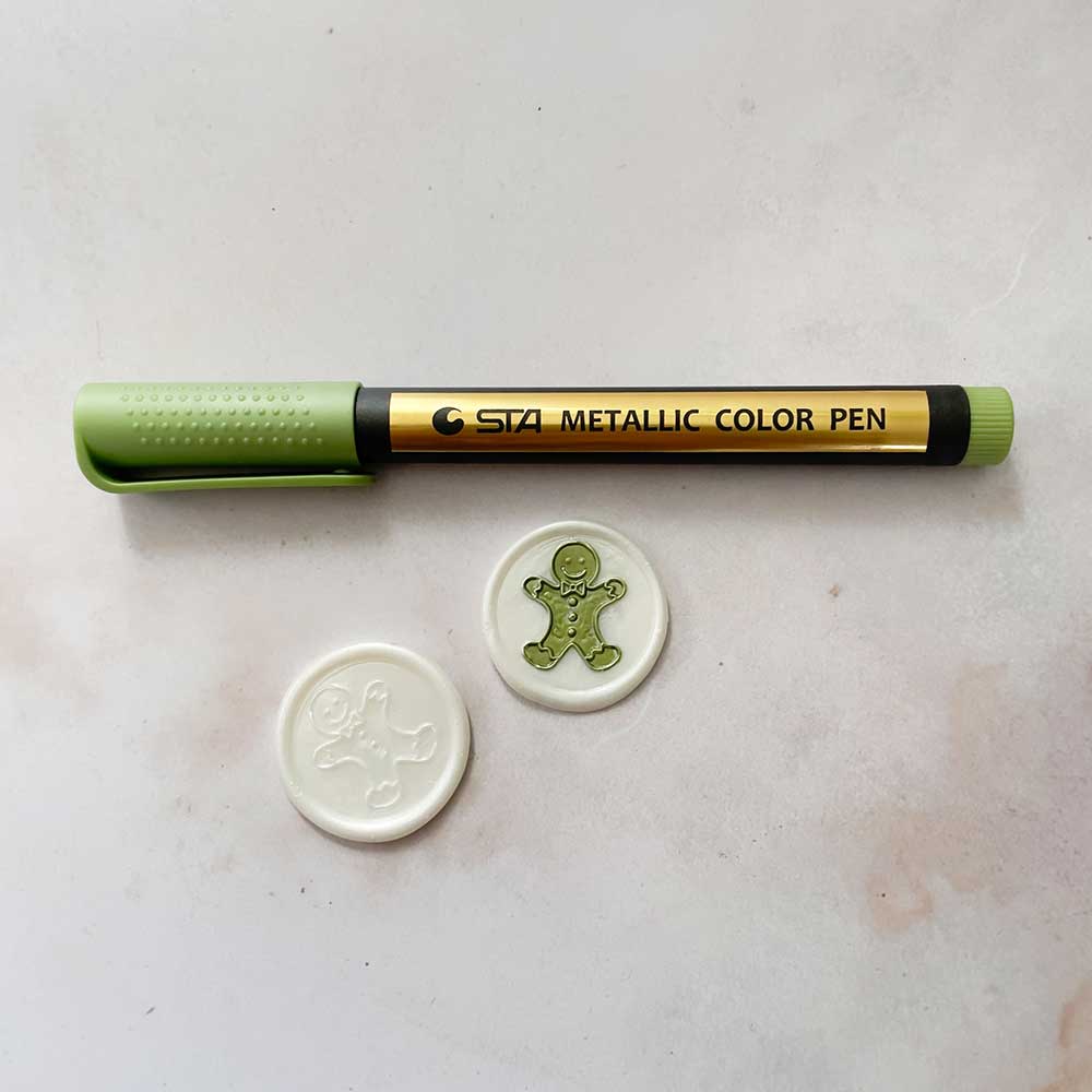 Olive green highlighter pen for wax seals.  By The Natural Paper Company