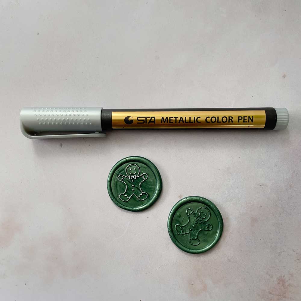 Use our metallic silver highlighter pen to add detail to your wax seals.  Metallic silver marker pen.   By The Natural Paper Company