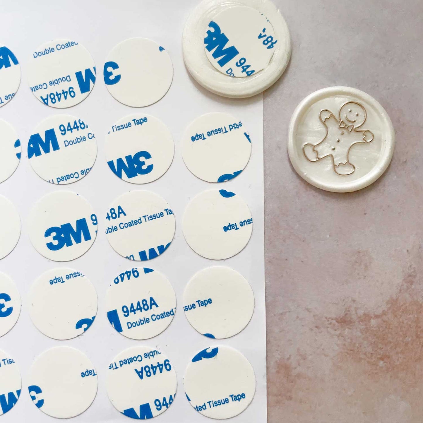 Round wax seal stickers by 3M.  Made wax seal stickers at home with these round disc shaped stickers.  By The Natural Paper Company