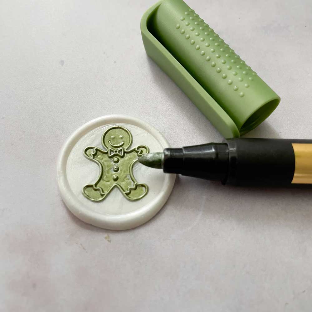 Wax seal highlighter pen in olive green.  Add detail to your wax seals with this metallic pen.  By The Natural Paper Company