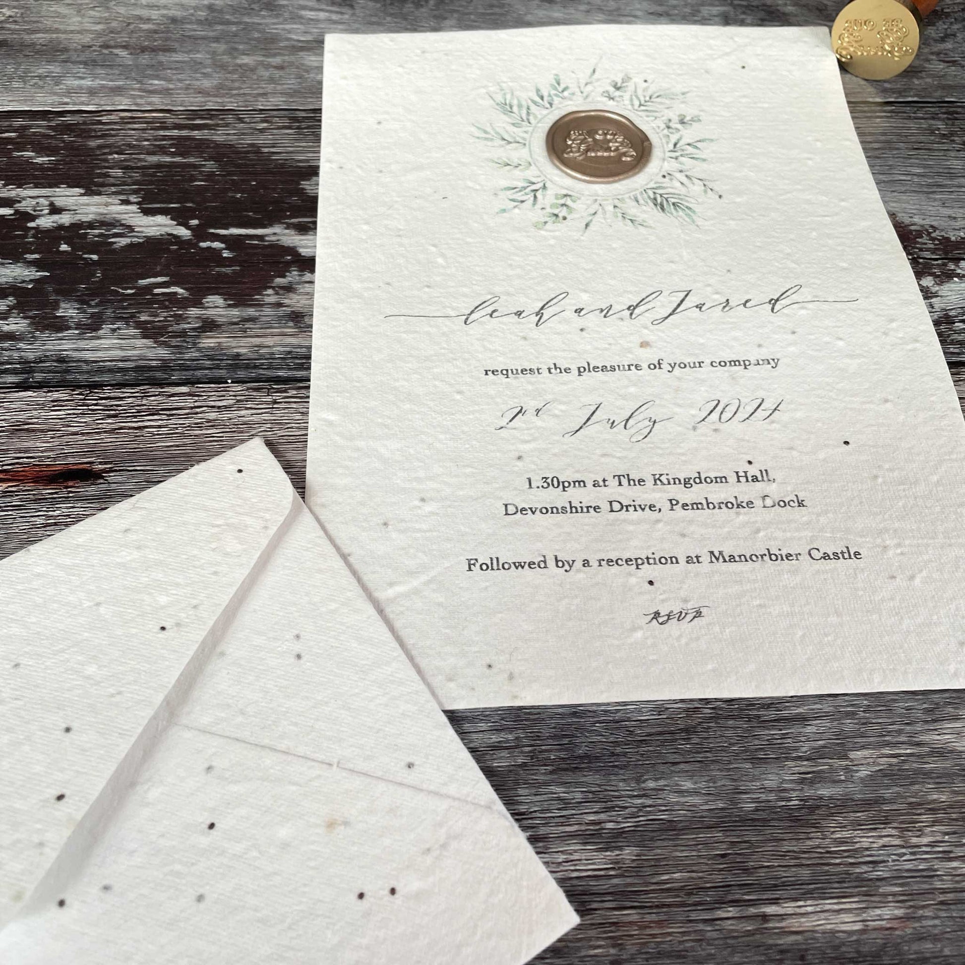 Basil seed plantable paper and envelopes for invitations.  Make eco friendly wedding invitations you can plant.  Handmade paper and envelopes with seeds.  By The Natural paper Company