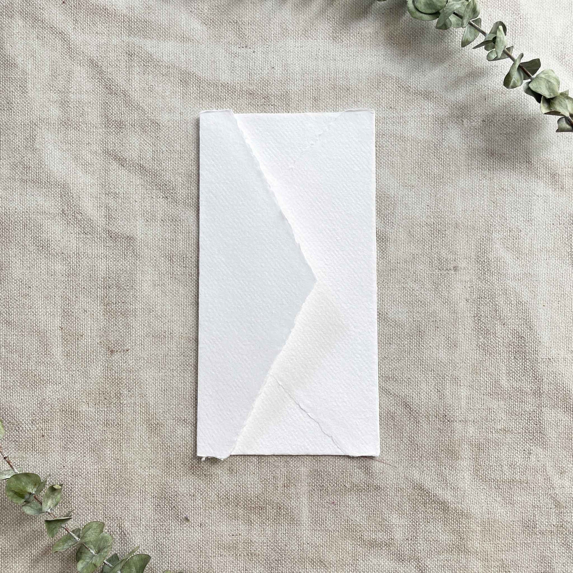 DL handmade cotton rag paper envelope with deckled edges in white