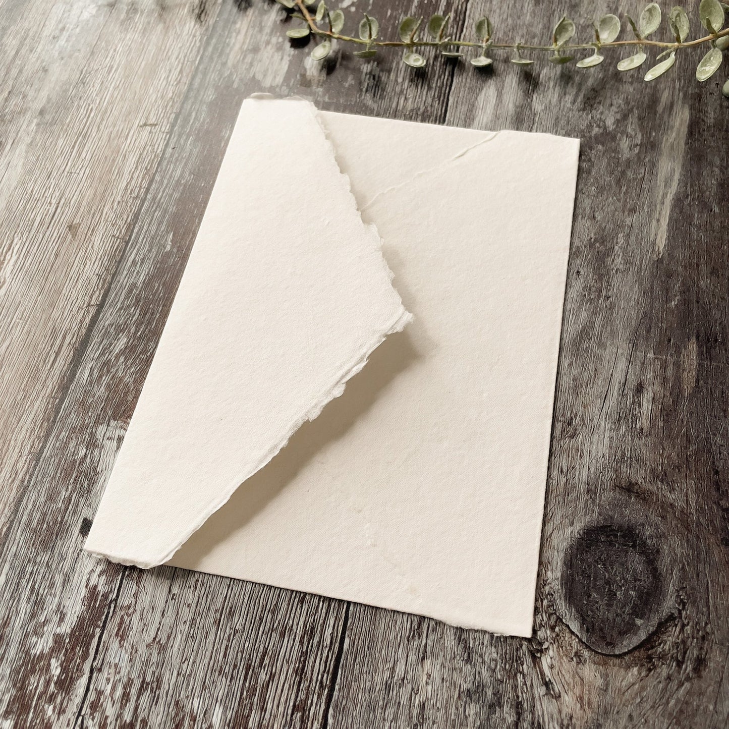 White invitation envelope made from recycled paper with a deckled edge.  Eco friendly envelopes handmade from recycled cotton rag fibres.  By The Natural paper Company