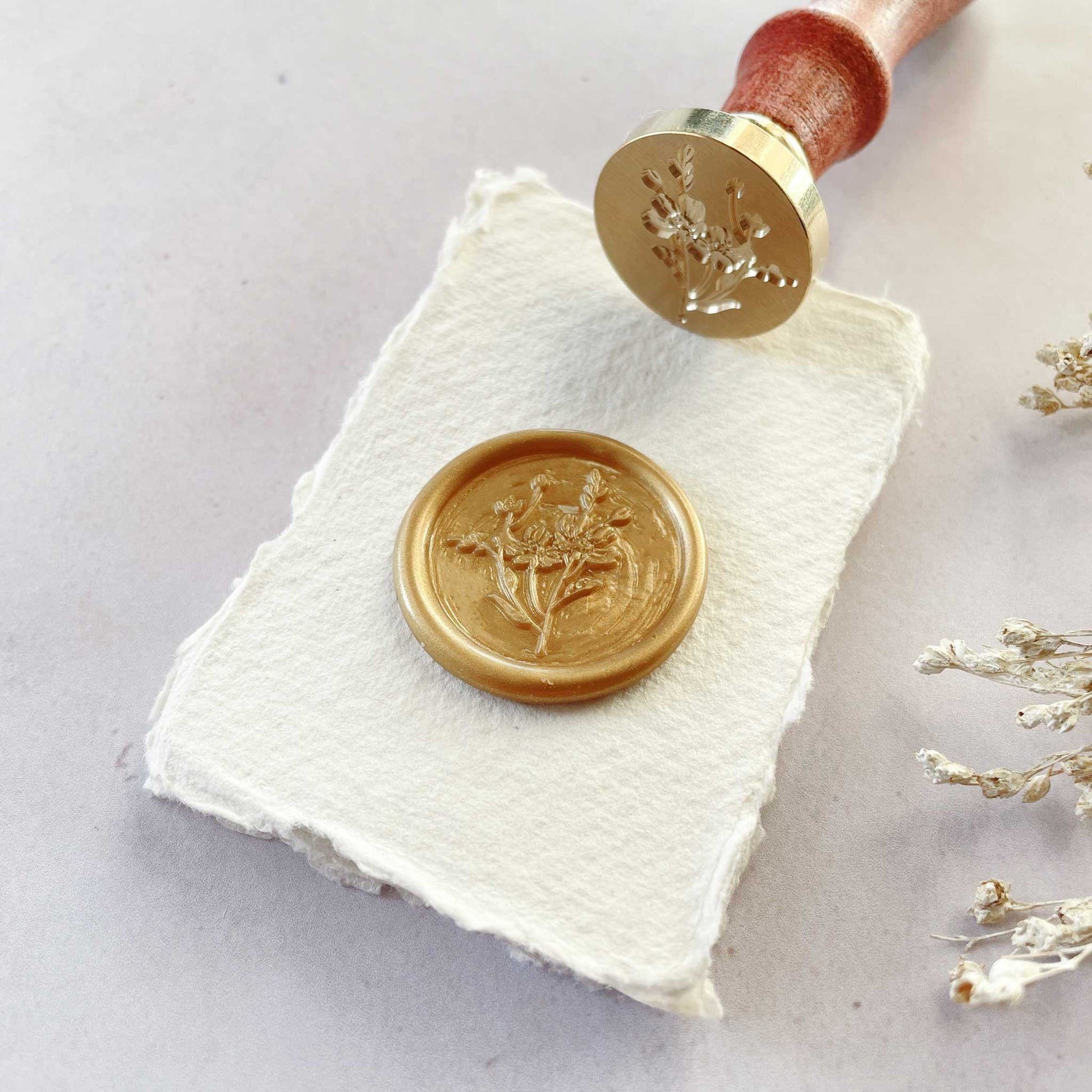 Floral sealing wax stamp with wild flower design.  Delicate flowery wax seal stamp By The Natural Paper Company