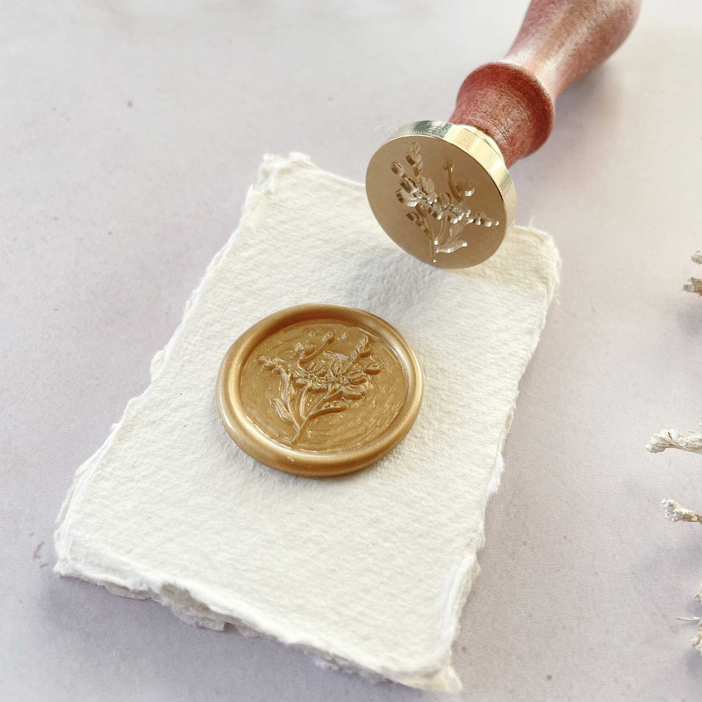 Delicate floral wax seal stamp design.  Make wax seals with wild flower pattern.  Perfect for botanical themes.  By The Natural Paper Company