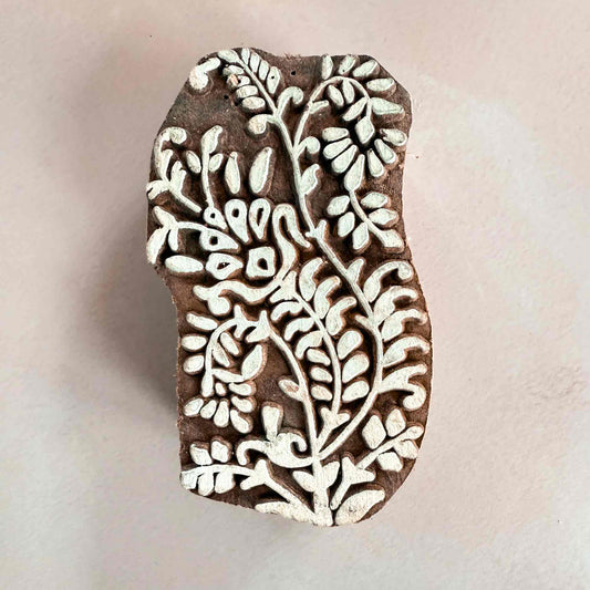 indian wood block stamp with floral vine pattern
