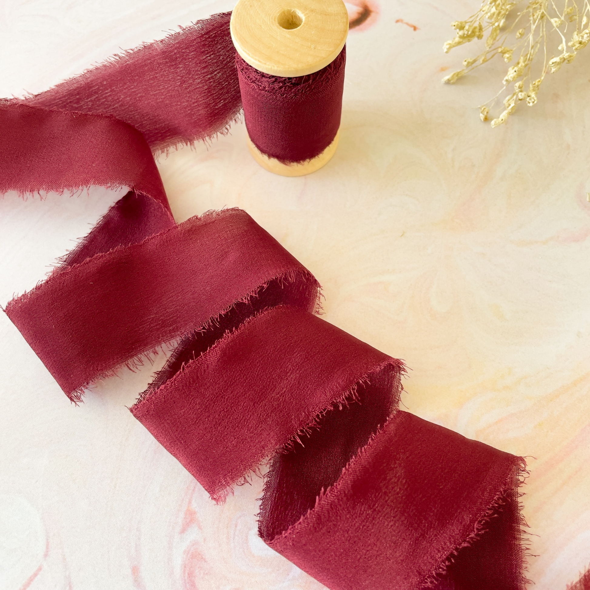 Deep Wine Hand-dyed Frayed Edge Silk Velvet Ribbon -  Norway