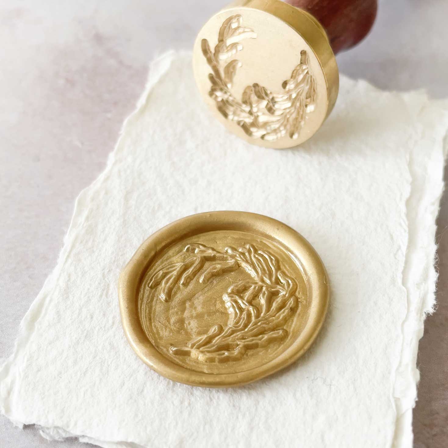 Coastal wax seal stamp with seaweed design.  Sea theme sealing wax stamp By The Natural Paper Company