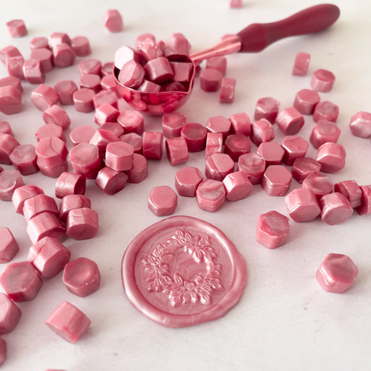 sealing wax beads in dusky pink colour.  Pink wax for making envelope seals, wax seals and wax stamps.  