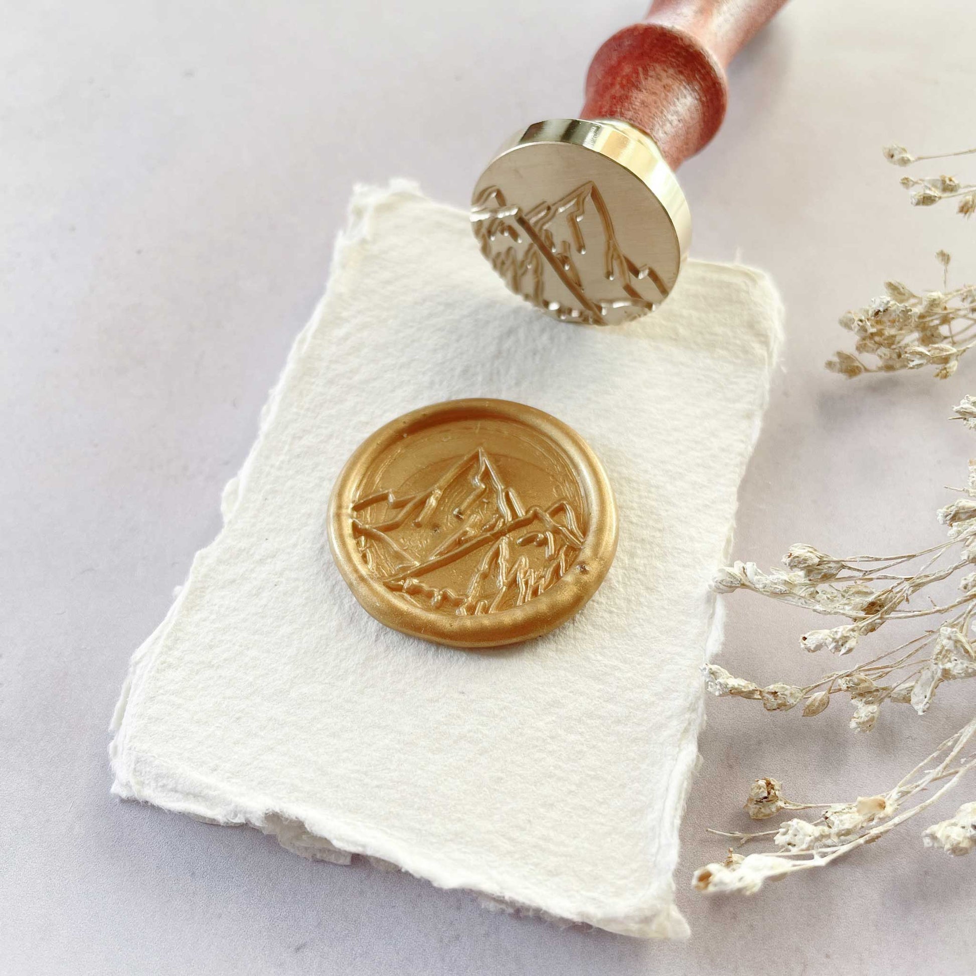 Mountain Peak design wax seals.  Sealing wax stamp for outdoor theme projects.  By The Natural Paper Company
