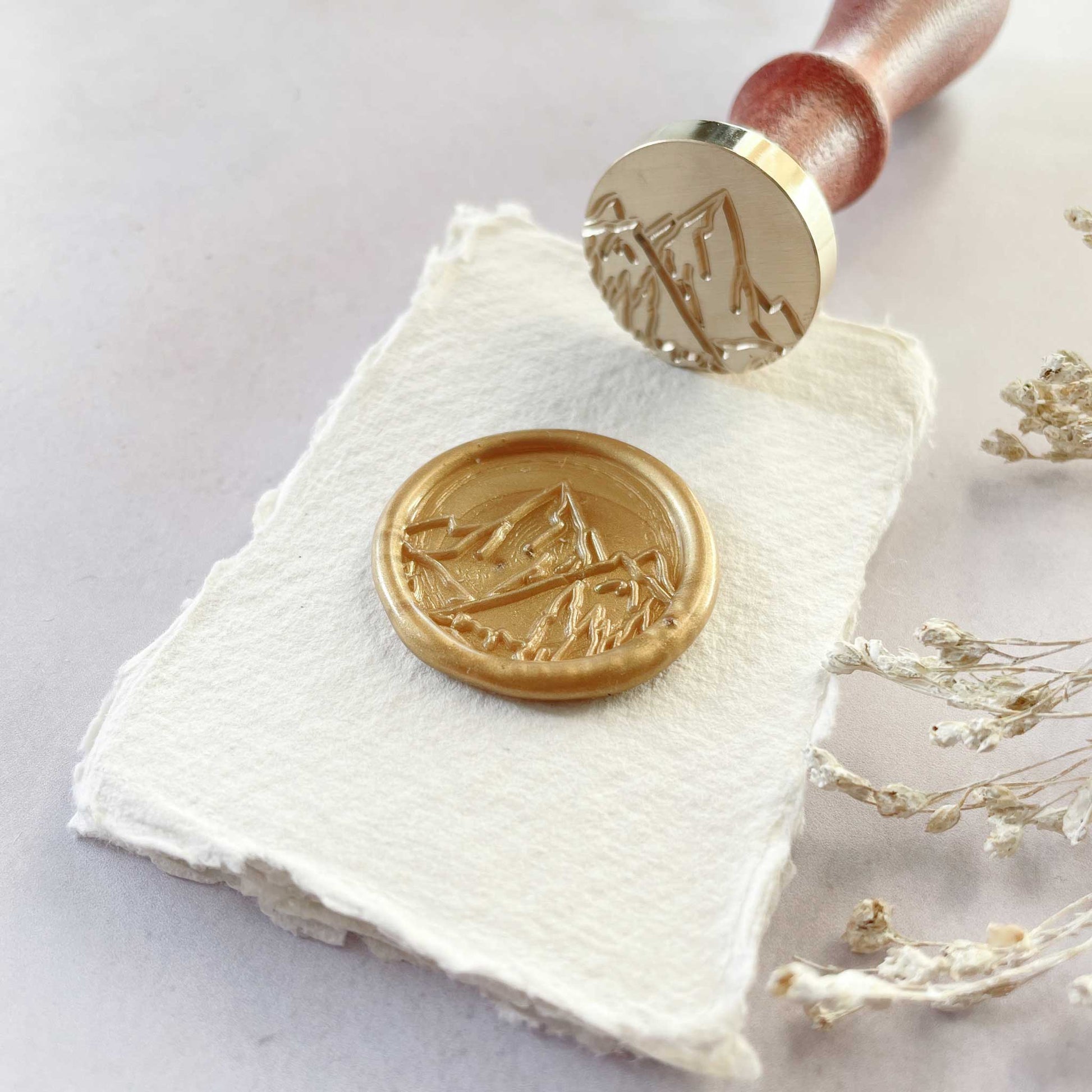 Mountain design sealing wax stamp to make wax seals.  Alps theme.  Wax seals for outdoor theme.  By The Natural Paper Company
