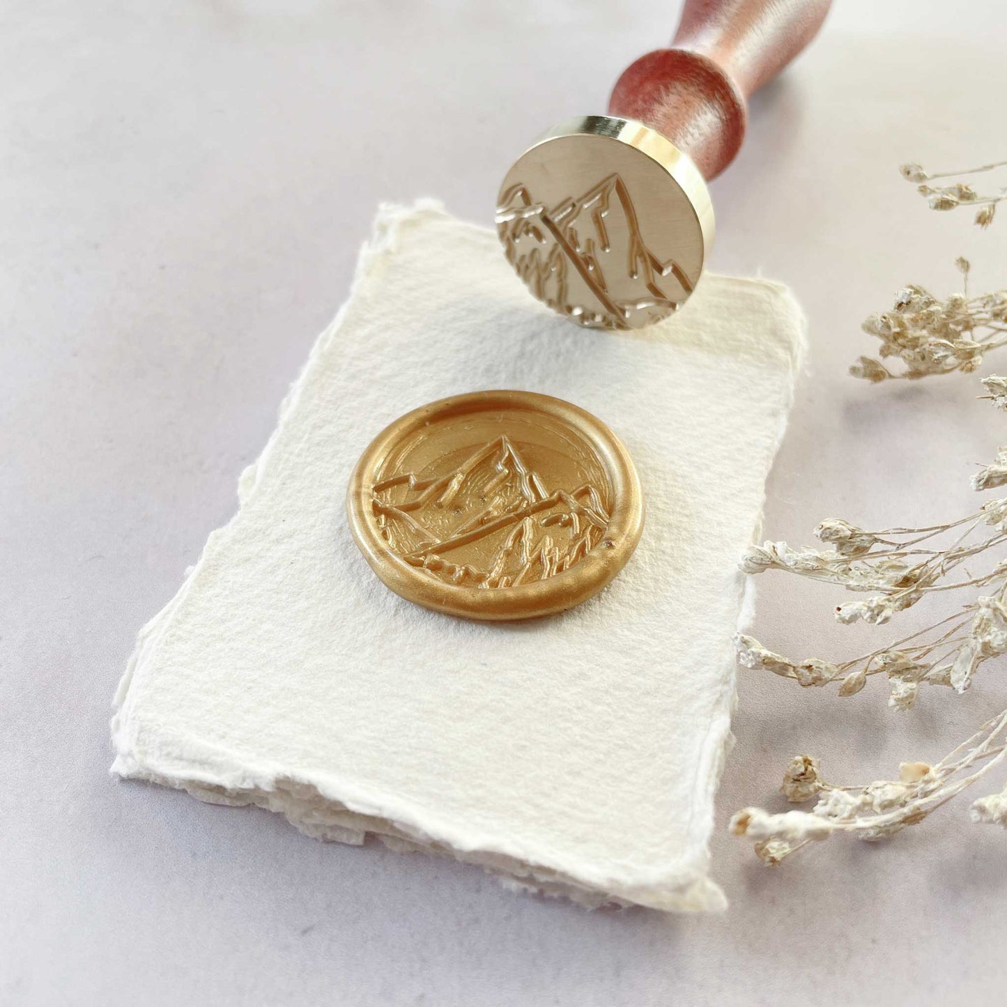 Mountain theme sealing wax stamp.  Make outdoor theme wax seals with this nature inspired stamp from The Natural Paper Company