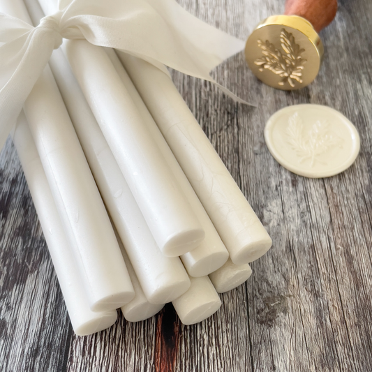 pearl sealing wax sticks.  Pearlised ivory wax for making envelope seals and wax stamps.  Wax sticks to use with sealing wax gun