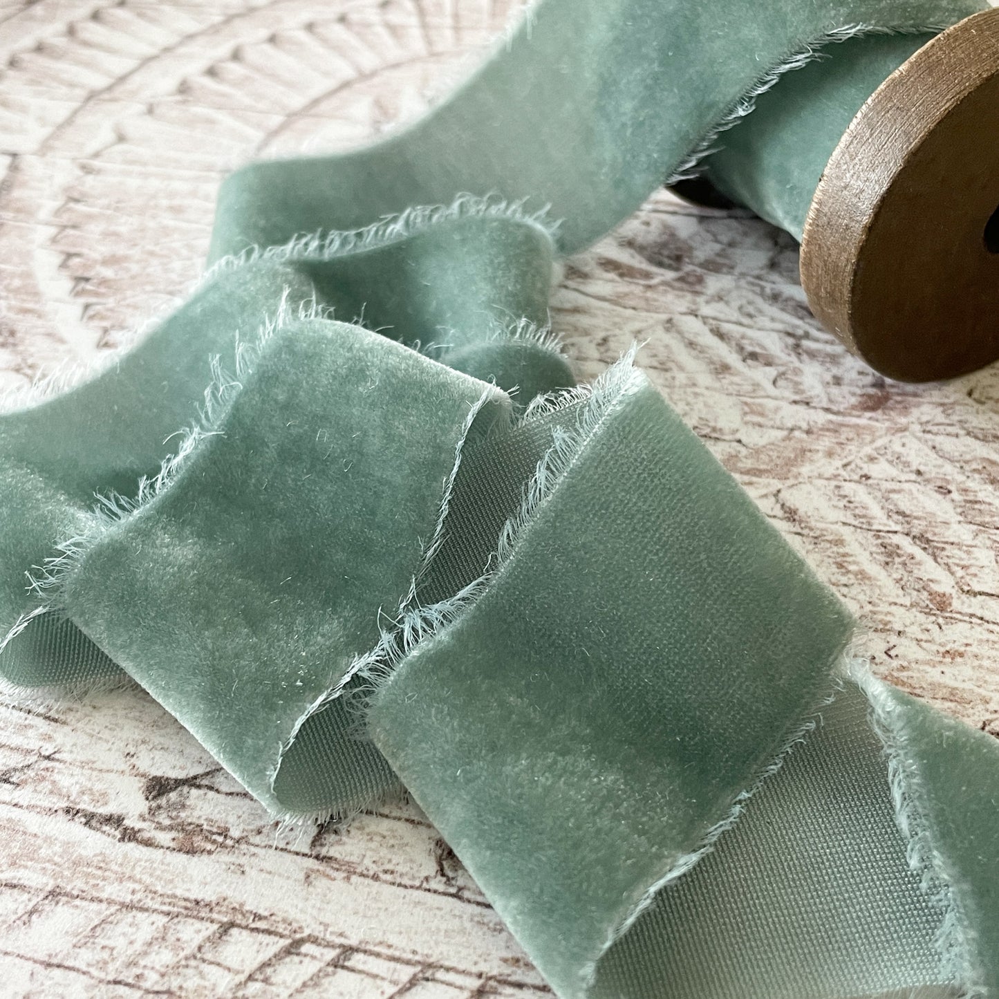 Luxury velvet ribbon made from silk.  Duck egg blue silk velvet ribbon sold by the meter.  