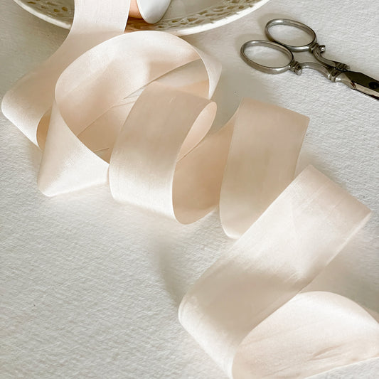 natural colour silk ribbon.  1.5 inch habotai silk ribbon in nude colour.  Luxury silk ribbon sold by the meter