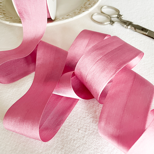 raspberry pink silk ribbon.  Deep pink habotai silk ribbon with a closed edge.  Luxury silk ribbon.  Perfect for decorating wedding invitations and stationery