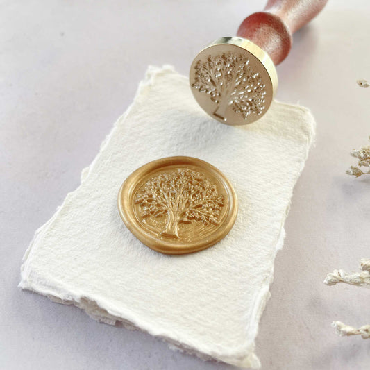 decorative wax stamp with tree design.  Brass stamp to make envelope seals, and wax seals and stamps