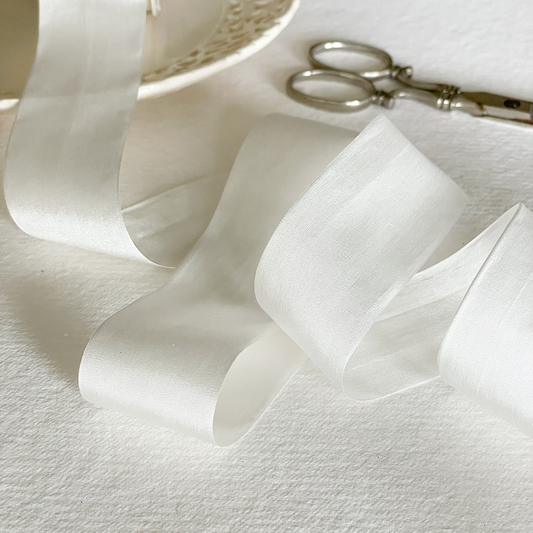 white silk ribbon.  Luxury habotai silk ribbon in white.  Very fine ribbon