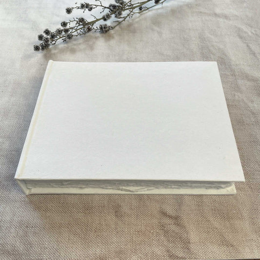 Blank journal made from recycled cotton rag paper with hard cover.  White blank guest book.  Notebook; Artist sketchpad