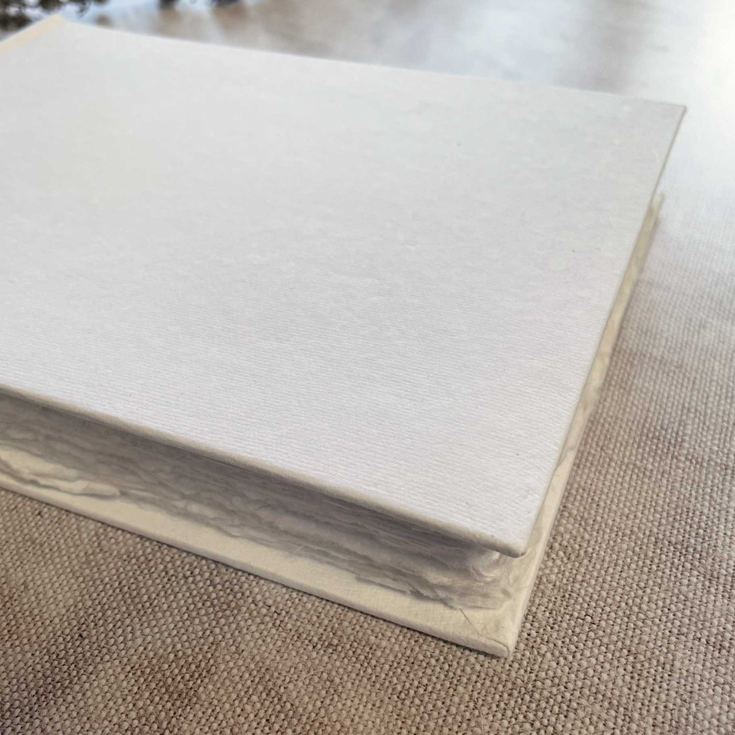 White blank guest book with handmade paper pages.  Blank journal to decorate yourself.  Made from recycled handmade paper