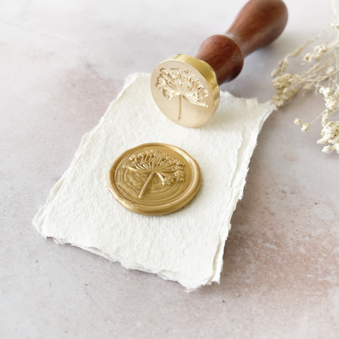 Nature inspired wax stamp to make wax seals.  Brass stamp with wild fennel design.  Perfect for adding a botanical design to your stationery, envelopes and crafts.  By The Natural Paper Company