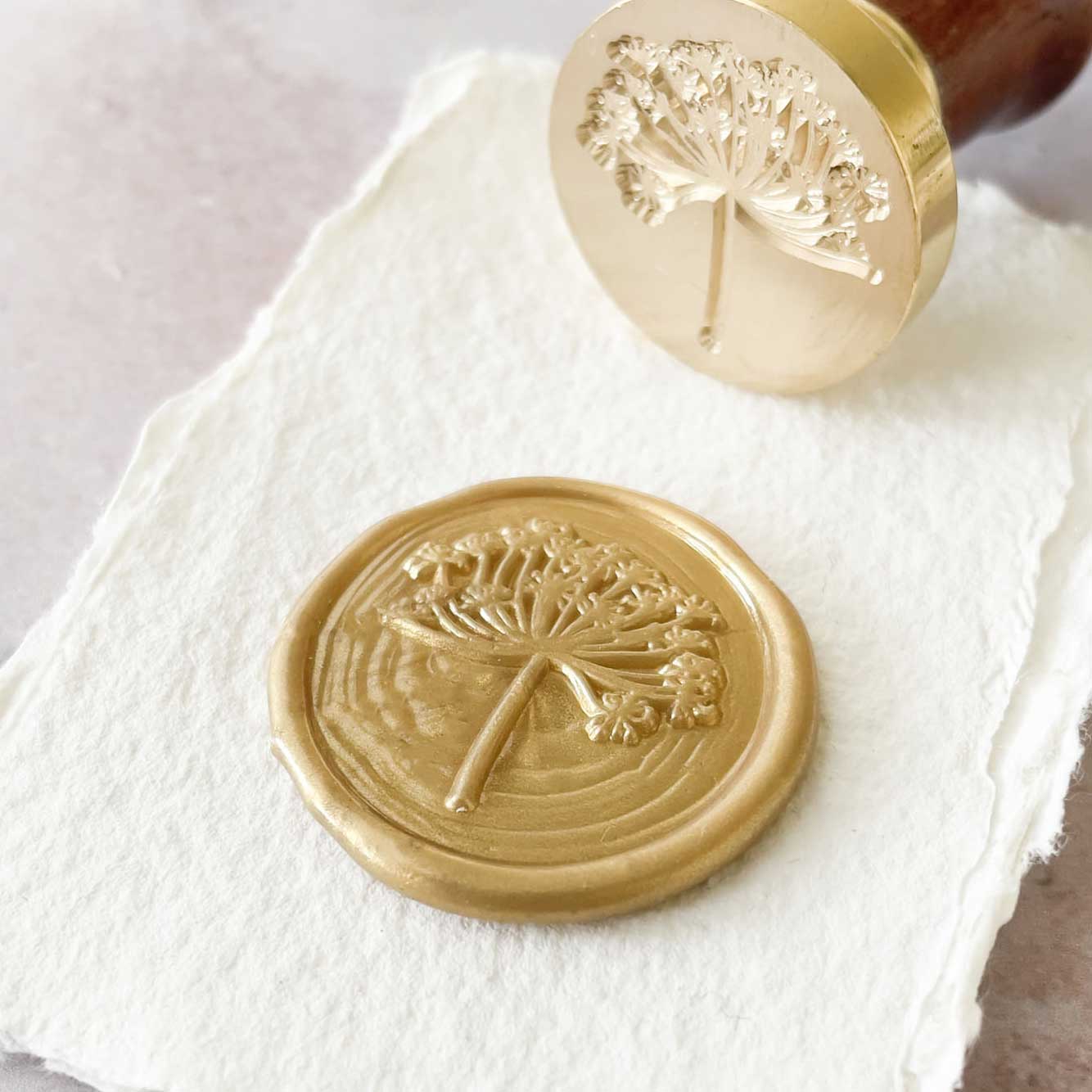 Wild Fennel Sealing Wax Stamp.  Make wax seals with a cow parsley design.  Use with your choice of eco friendly sealing wax by The Natural Paper Company