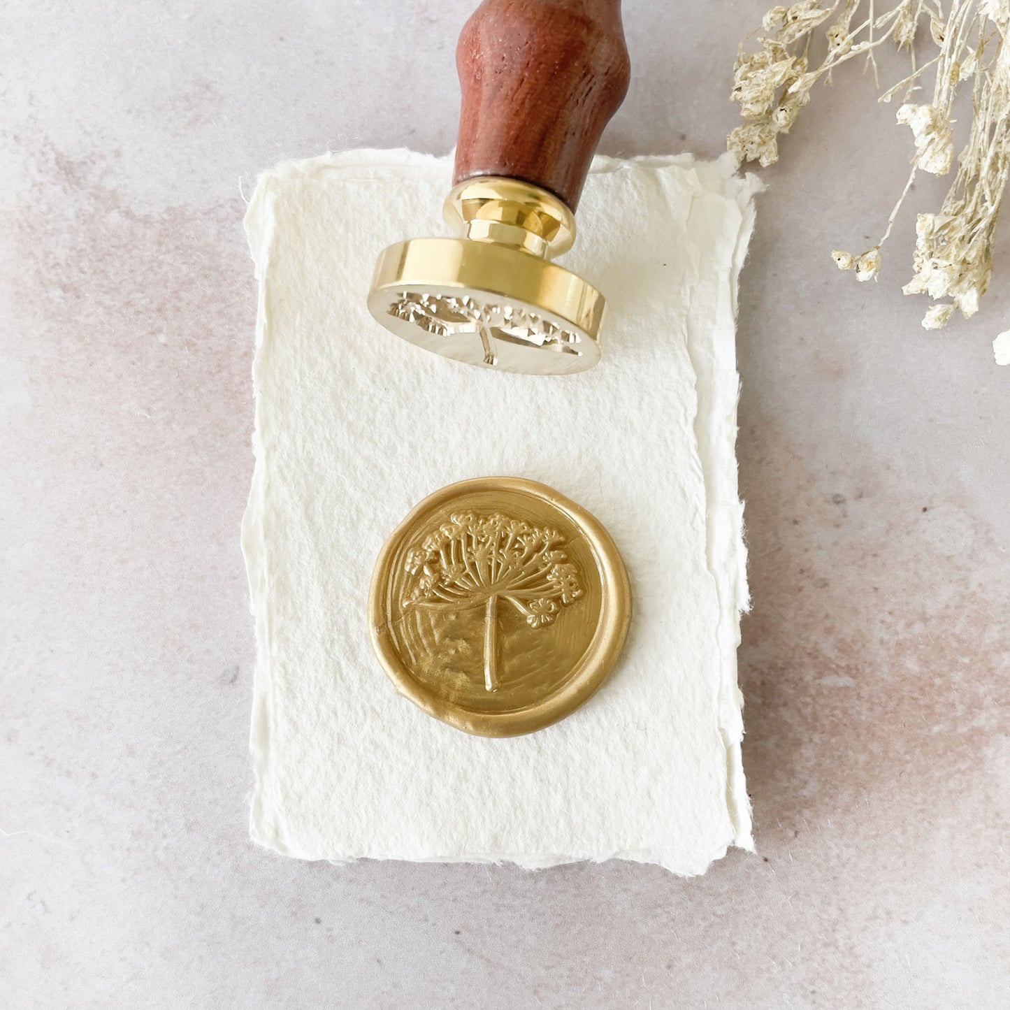 Nature inspired stamp to make wax seals.  Wax stamp with a cow parsley design.  By The Natural Paper Company