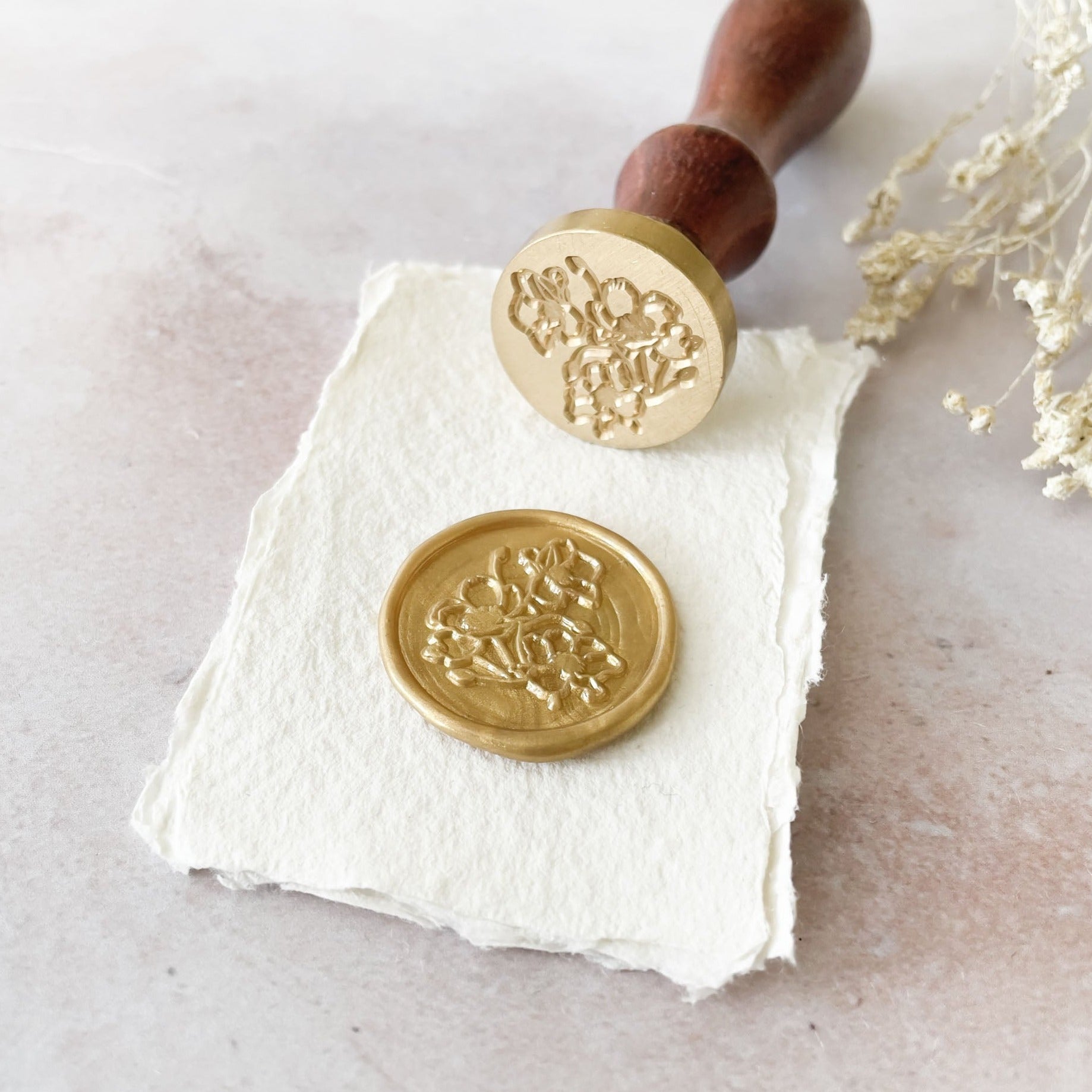 Wild Poppy Wax Stamp to make floral wax seals.  Pretty flowery sealing wax stamp.  By The Natural Paper Company